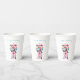 Pink Bubble Gum Whimsical Birthday Paper Cups