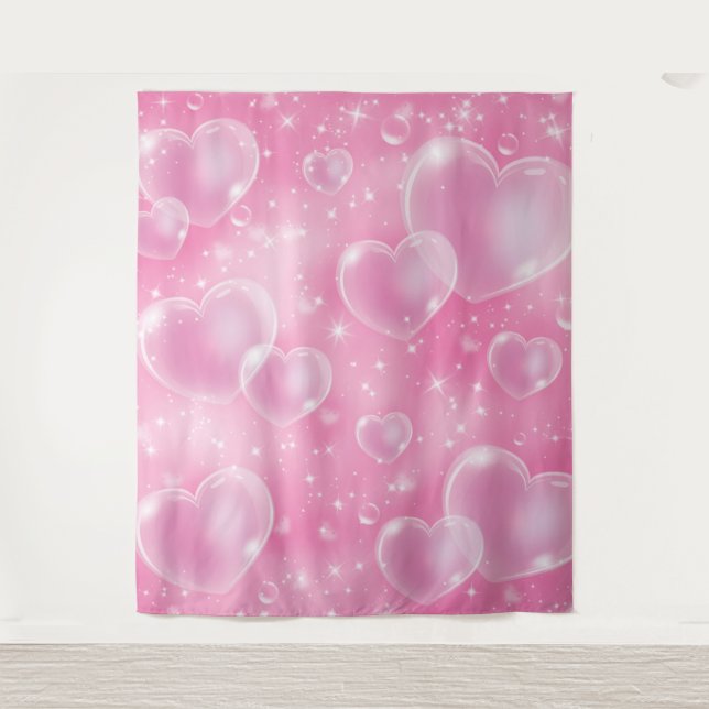 Pink Bubble Hearts 90's Photo Party Backdrop  Tapestry (Front)