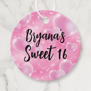 Pink Bubble Hearts Cute 90's Birthday Sweet 16 Favour Tags