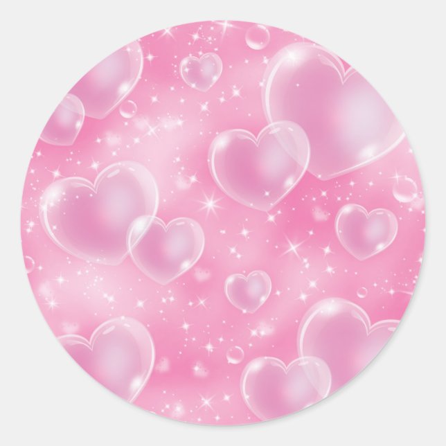 Pink Bubble Hearts Cute Girly 90's Style Birthday Classic Round Sticker (Front)