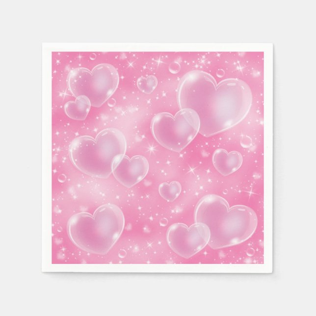 Pink Bubble Hearts Cute Girly 90's Style Napkin (Front)