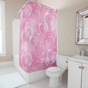 Pink Bubble Hearts Cute Girly 90's Style Shower Curtain