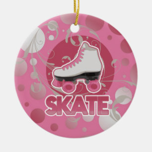 Pink Bubble Swirl Roller Skate, Skating Ceramic Tree Decoration