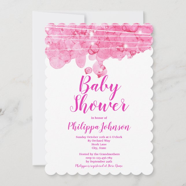 Pink Bubbles Baby Shower  Invitation (Front)