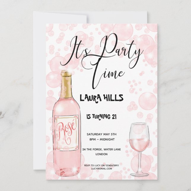 Pink Bubbles Birthday Invitation (Front)