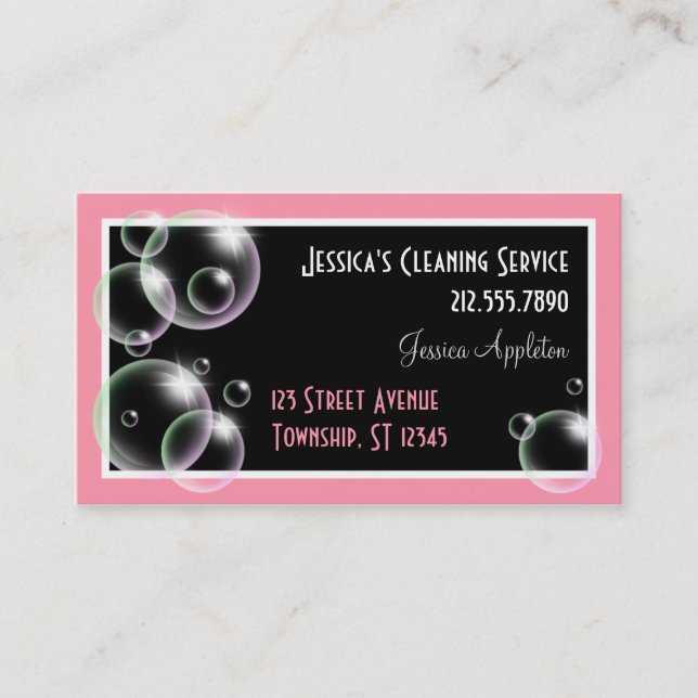 Pink Bubbles Cleaning Service Business Cards (Front)