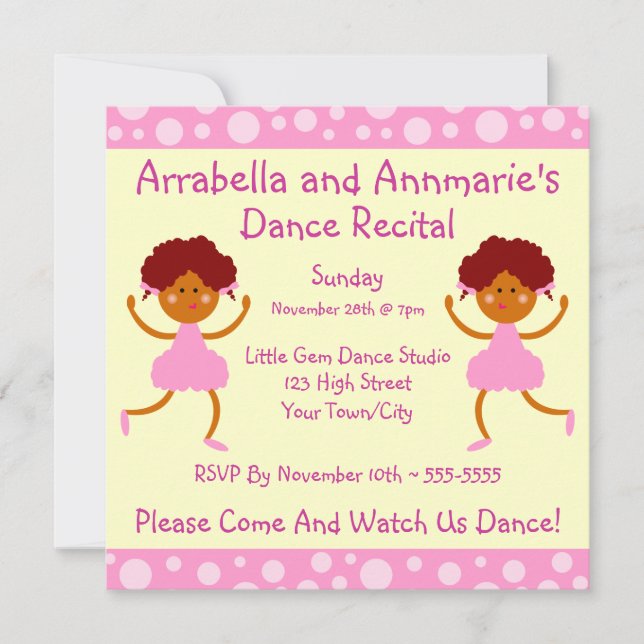 Pink Bubbles Dance Recital Invitation (Front)
