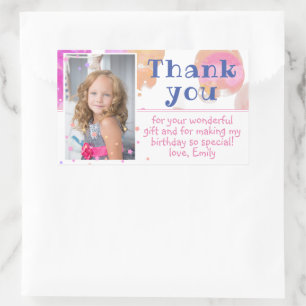 Pink Bubbles Girly Photo Birthday Thank You Rectangular Sticker