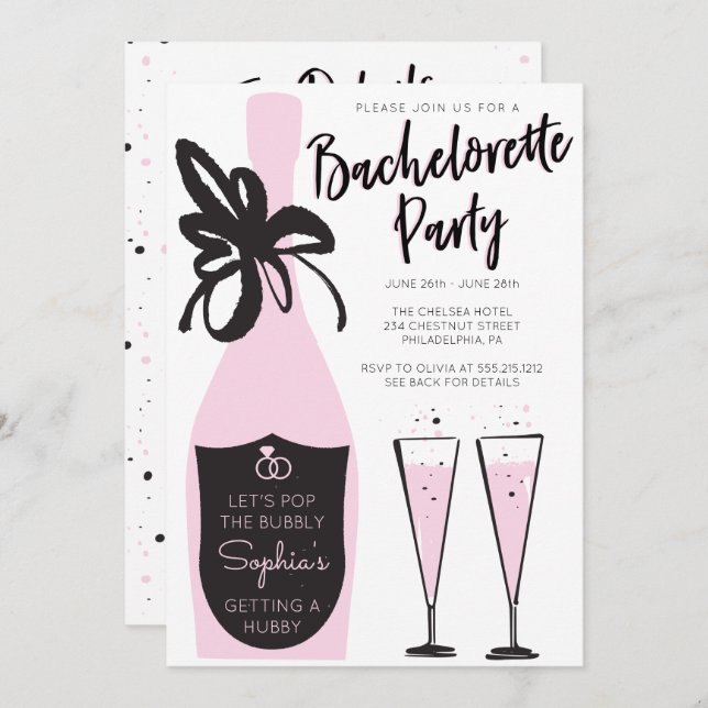 Pink Bubbly Bachelorette Weekend Party Itinerary Invitation (Front/Back)