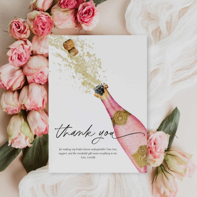 Pink Bubbly Bridal Shower Thank you Card (Pink Brunch and Bubbly Bridal Shower Thank you Card)