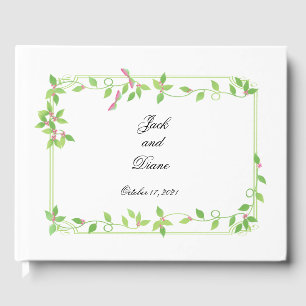 Pink Buds on Green Ivy Wedding Guest Book