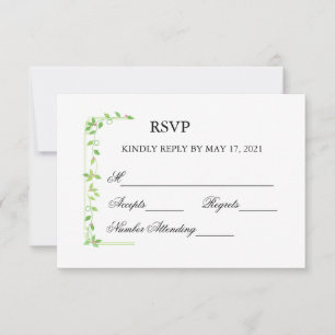 Pink Buds on Green Ivy Wedding Reply RSVP Card