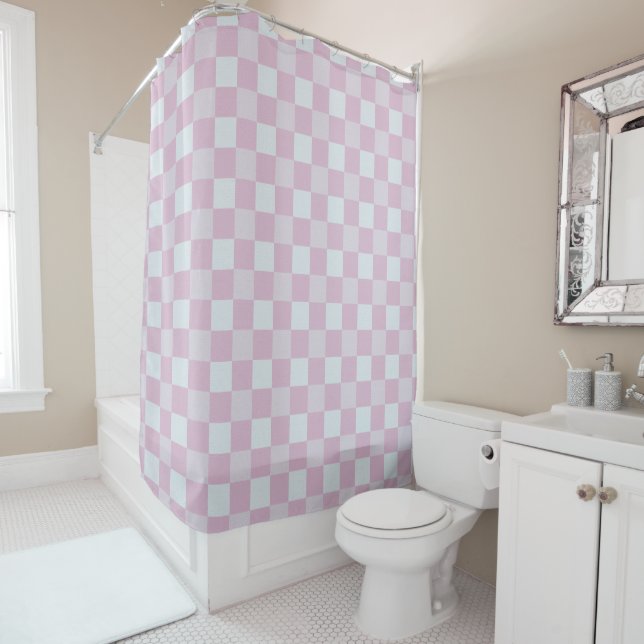 Pink Buffalo Check Shower Curtain (In Situ)
