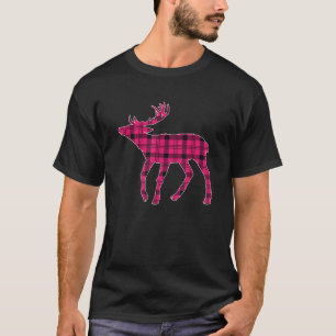 Pink Buffalo Plaid Deer Reindeer Head Christmas Xm T-Shirt