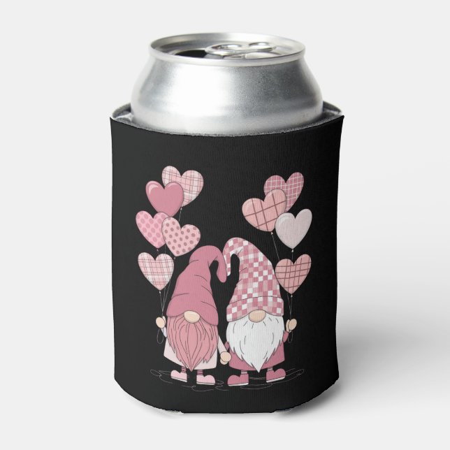 Pink Buffalo Plaid Heart Gnomes Valentine's Day  Can Cooler (Can Front)