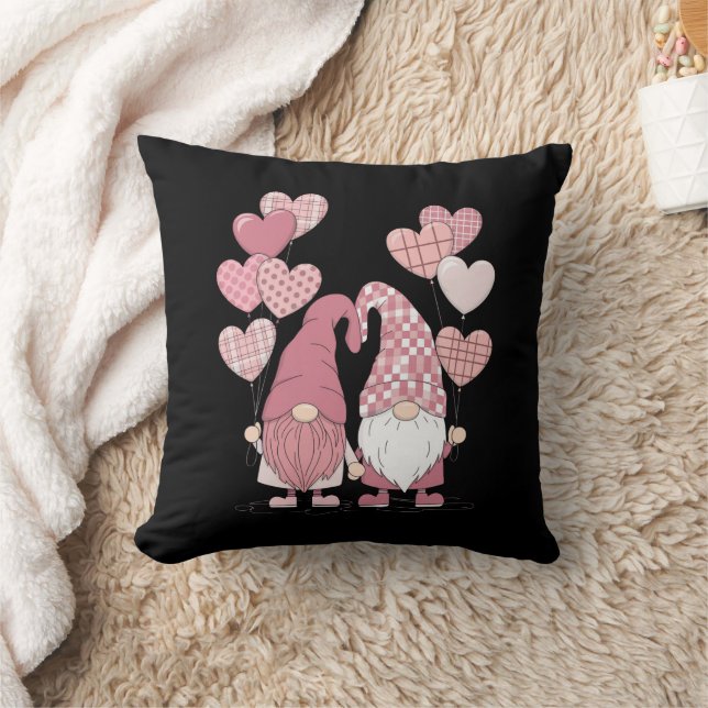 Pink Buffalo Plaid Heart Gnomes Valentine's Day  Cushion (Blanket)
