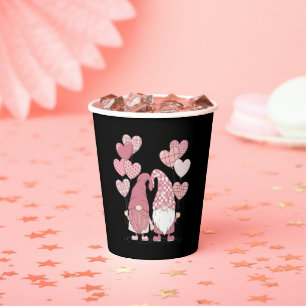 Pink Buffalo Plaid Heart Gnomes Valentine's Day  Paper Cups