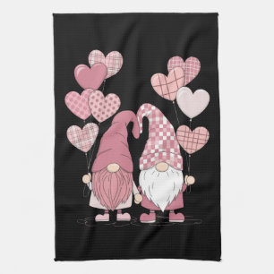 Pink Buffalo Plaid Heart Gnomes Valentine's Day Tea Towel