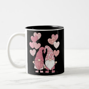 Pink Buffalo Plaid Heart Gnomes Valentine's Day Two-Tone Coffee Mug