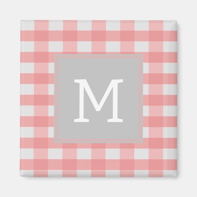 Pink Buffalo Plaid Monogram Magnet (Front)