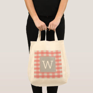 Pink Buffalo Plaid Monogram Tote Bag