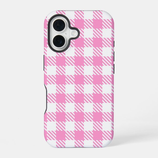 Pink Buffalo Plaid Pattern iPhone 16 Case (Back)