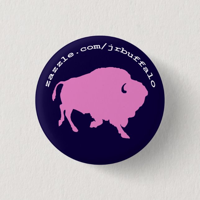 pink buffalo round pin (Front)