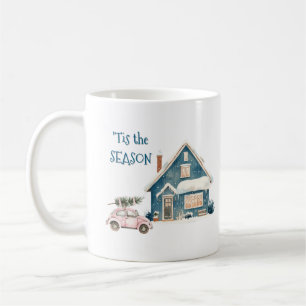 Pink Bug Car Brings the Christmas Tree Coffee Mug