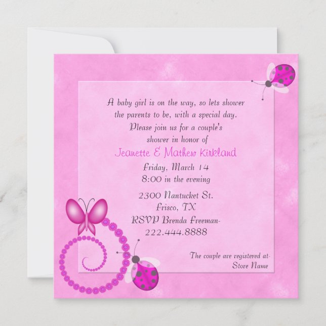 Pink Bugs Couple's Baby Shower Invitation (Front)