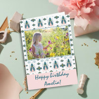 Pink Bugs Flower Pattern Girl Photo Birthday