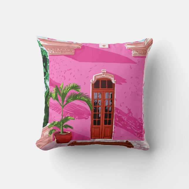 Pink Building Architecture Cushion (Front)