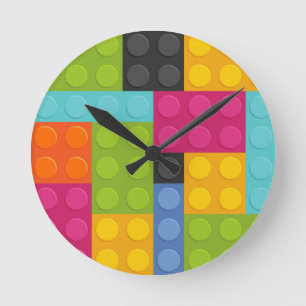 pink building blocks round clock