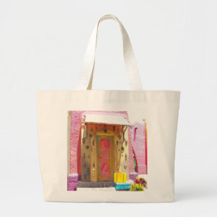 Pink building collects doorknockers large tote bag