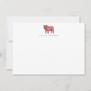 Pink Bulldog Simple Personalised Stationery  Card