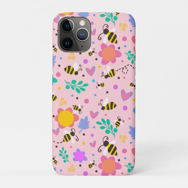 Pink Bumblebee Inspirivity Cute Girly Flowers Case-Mate iPhone Case (Back)