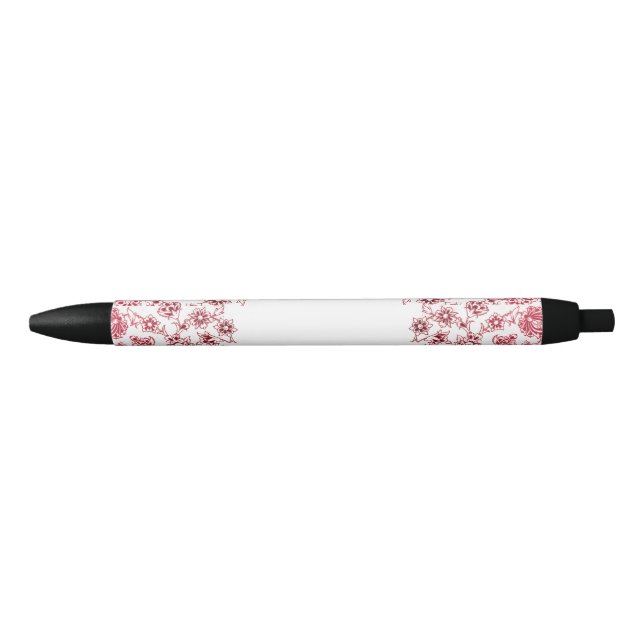 Pink Bunches of Flowers Black Ink Pen (Front)
