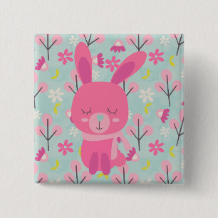 Pink Bunnies and Flowers 15 Cm Square Badge