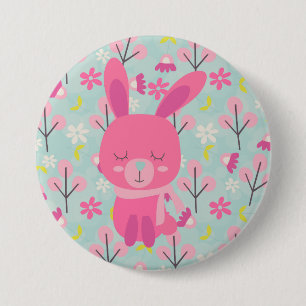 Pink Bunnies and Flowers 7.5 Cm Round Badge