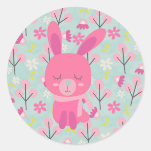 Pink Bunnies and Flowers Classic Round Sticker