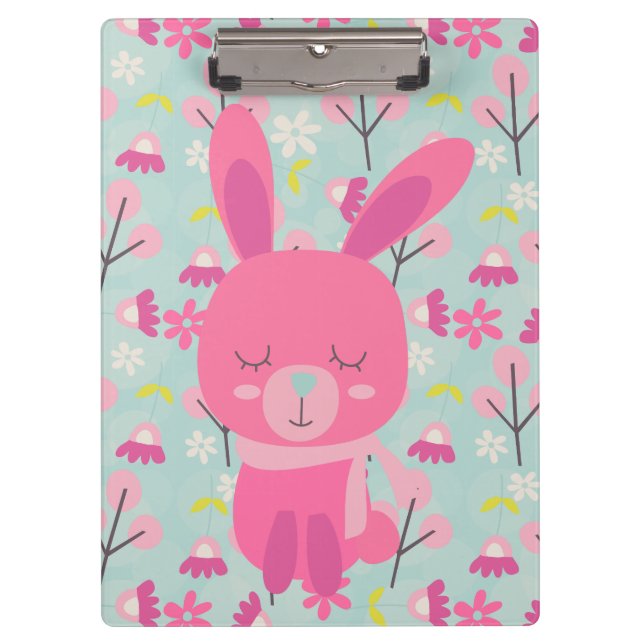 Pink Bunnies and Flowers Clipboard (Front)