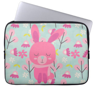 Pink Bunnies and Flowers Laptop Sleeve