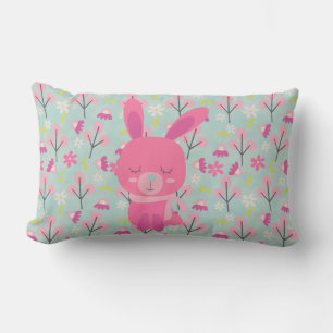 Pink Bunnies and Flowers Lumbar Cushion