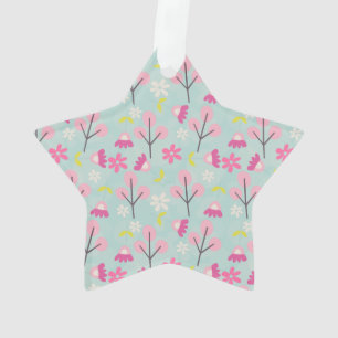 Pink Bunnies and Flowers Ornament