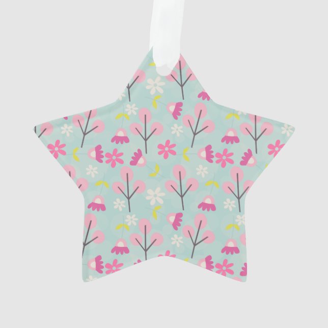 Pink Bunnies and Flowers Ornament (Back)