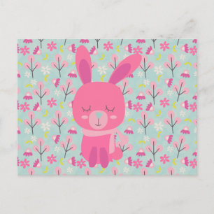 Pink Bunnies and Flowers Postcard