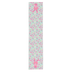Pink Bunnies and Flowers Short Table Runner