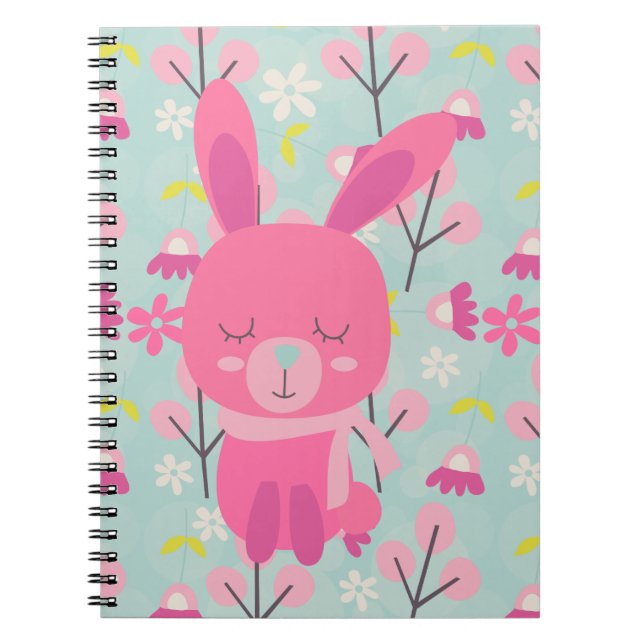 Pink Bunnies and Flowers Spiral Notebook (Front)