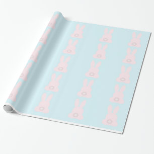 Pink Bunnies on Blue Wrapping Paper