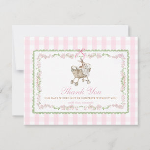 Pink Bunny Baby Shower Bow Grandmillennial Floral Thank You Card