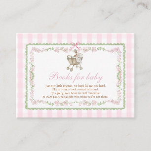 Pink Bunny Baby Shower Gingham Books for Baby Enclosure Card